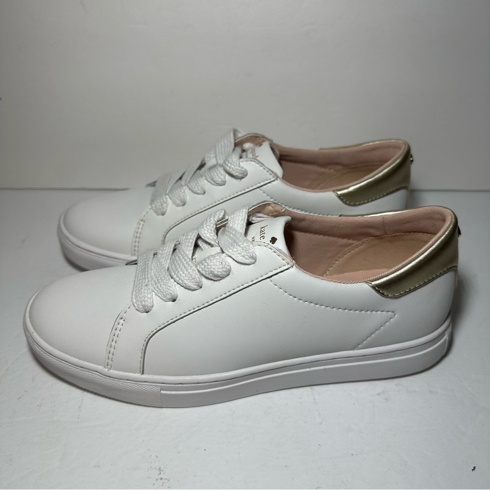 NEW Kate Spade Womens Alanna Sneaker Trainer White Gold Casual Everyday 6.5 NWOB